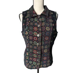 Christopher & Banks Vest Embroidered Colorful Button-Up Geometric Pattern  XL
